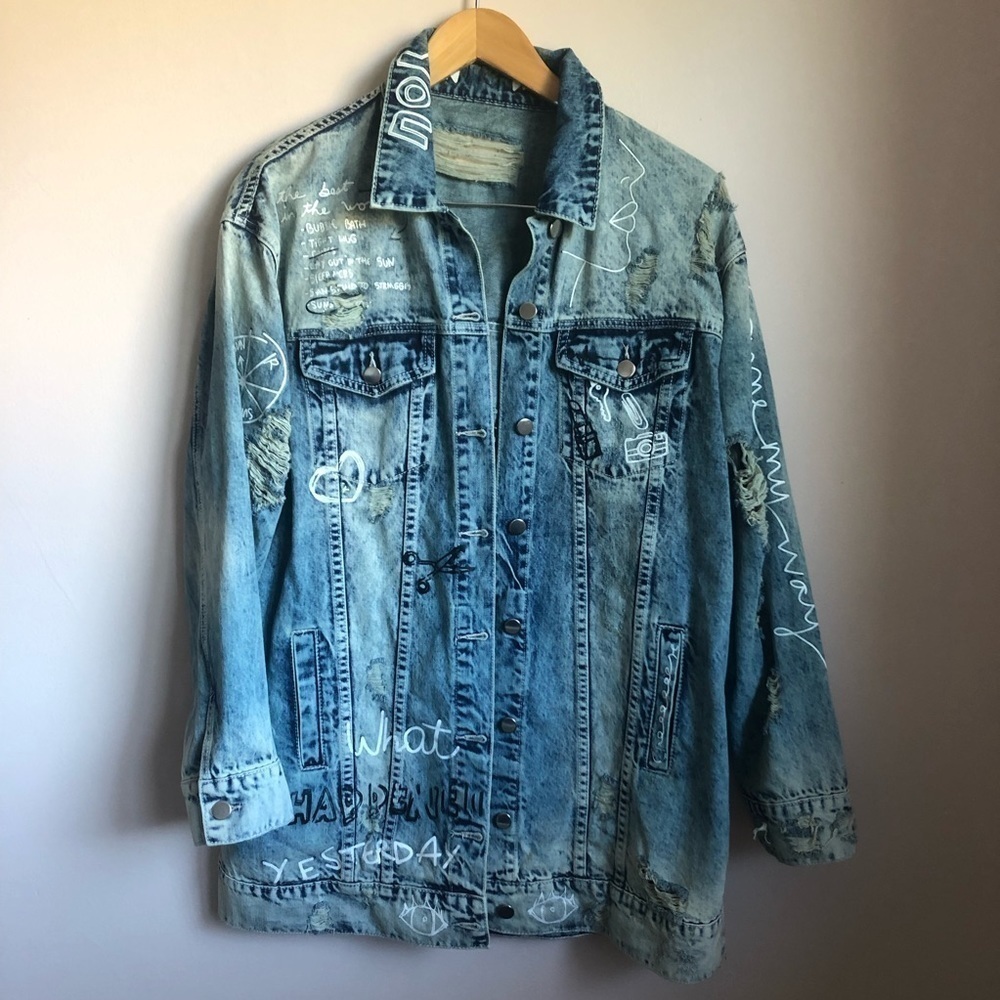 Forbidden To Forbid Oversized Denim Jacket | Doodle Print